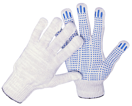 Перчатки трикотажные с точечным ПВХ покрытием, 10 класс, 5 нитей, вес 50 г, цвет белый
