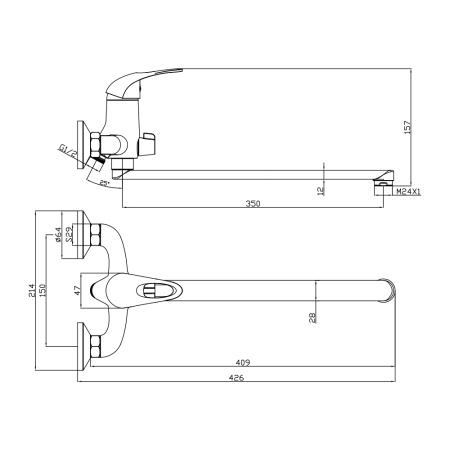 Смеситель для ванны с длинным изливом VEGA 12221VE