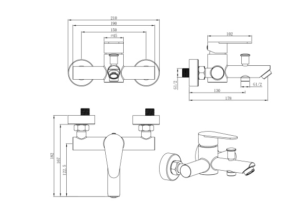 Смеситель для ванны нержавеющая сталь STEEL ST1201