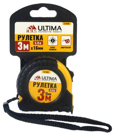 Рулетка Ultima Lite, 3мх16мм, обрезиненный пластиковый корпус