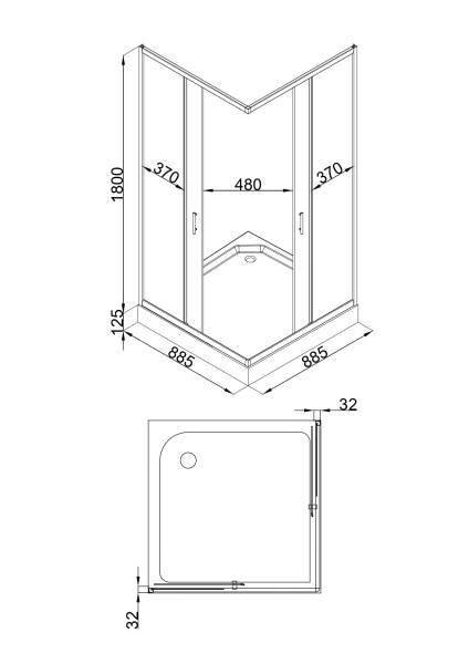 Душевой уголок MINO, прозр. стекла, квадратный, хром MN-90PСS-SD-C